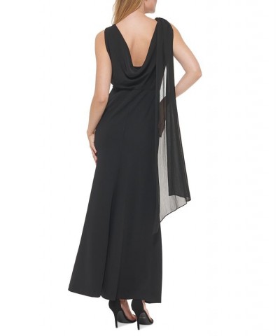 Women's Cowl-Back Draped Gown Black $39.60 Dresses