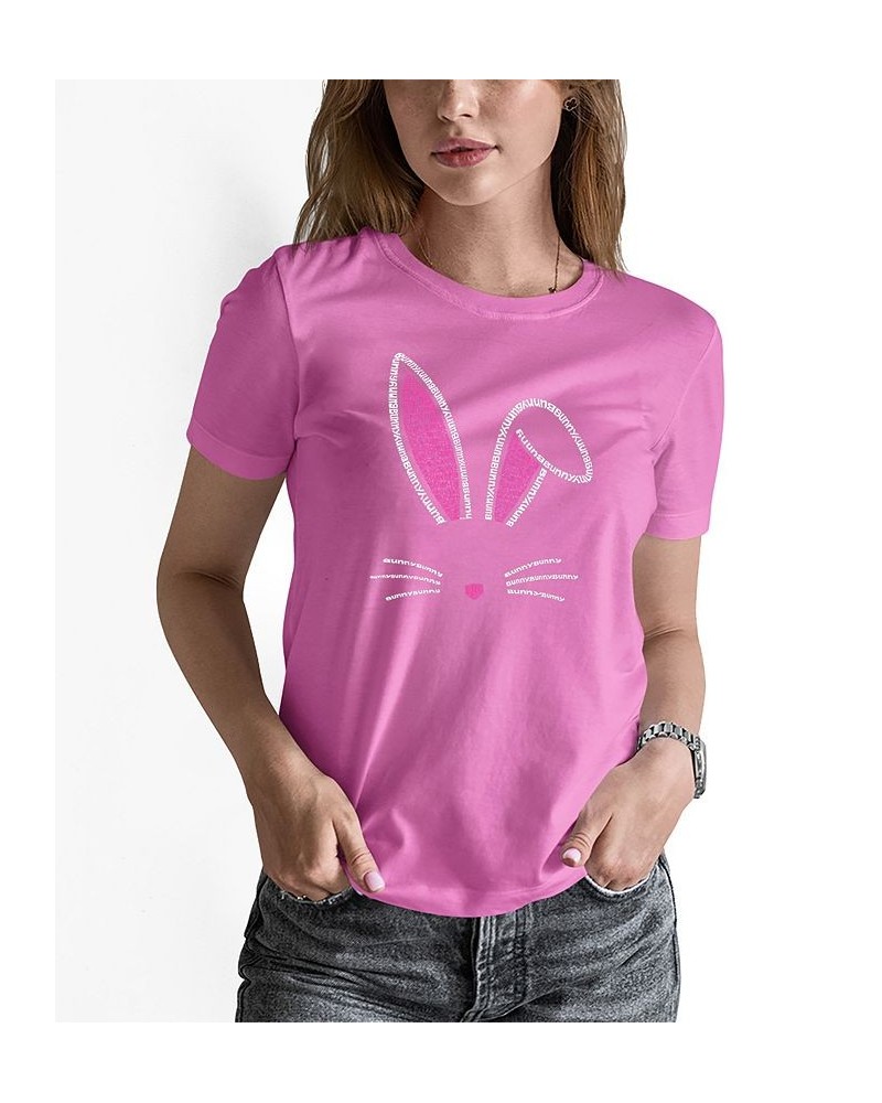 Women's Word Art Bunny Ears Short Sleeve T-shirt Pink $19.94 Tops