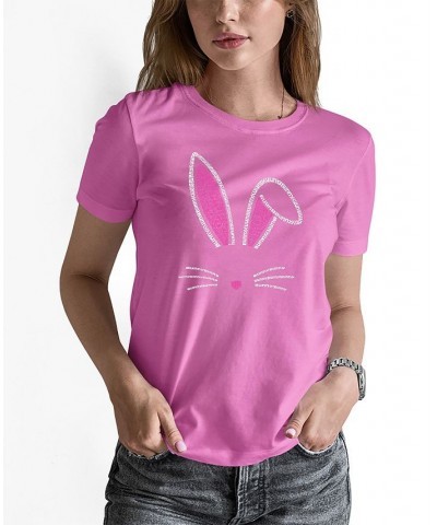 Women's Word Art Bunny Ears Short Sleeve T-shirt Pink $19.94 Tops