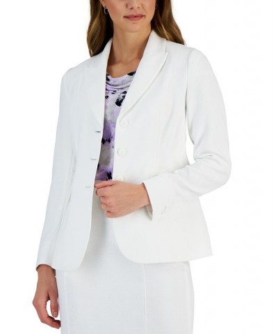 Petite Notched Three-Button Flap-Pocket Blazer Lily White $36.26 Jackets