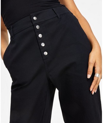 Women's Button Fly High Rise Tapered Pants Black $19.19 Pants