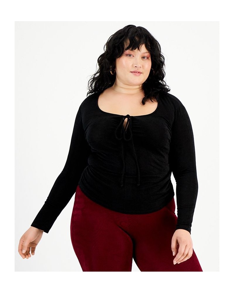 Trendy Plus Size Slinky Top Black $13.88 Tops