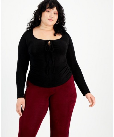 Trendy Plus Size Slinky Top Black $13.88 Tops