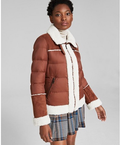 Women's Faux-Fur-Trim Puffer Coat Brown $68.40 Coats