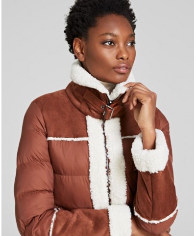 Women's Faux-Fur-Trim Puffer Coat Brown $68.40 Coats