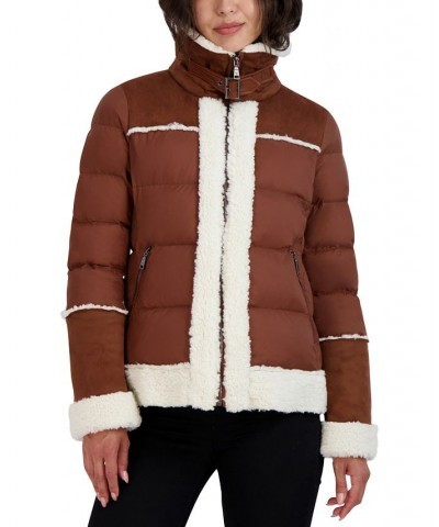 Women's Faux-Fur-Trim Puffer Coat Brown $68.40 Coats