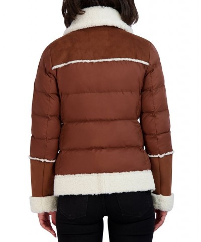 Women's Faux-Fur-Trim Puffer Coat Brown $68.40 Coats