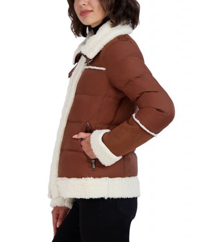 Women's Faux-Fur-Trim Puffer Coat Brown $68.40 Coats