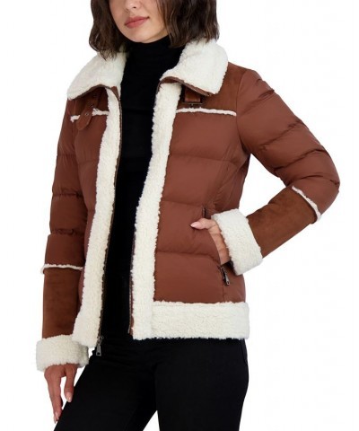 Women's Faux-Fur-Trim Puffer Coat Brown $68.40 Coats