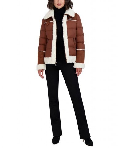 Women's Faux-Fur-Trim Puffer Coat Brown $68.40 Coats