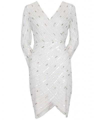 Embellished Surplice Sheath Dress Ivory $90.65 Dresses