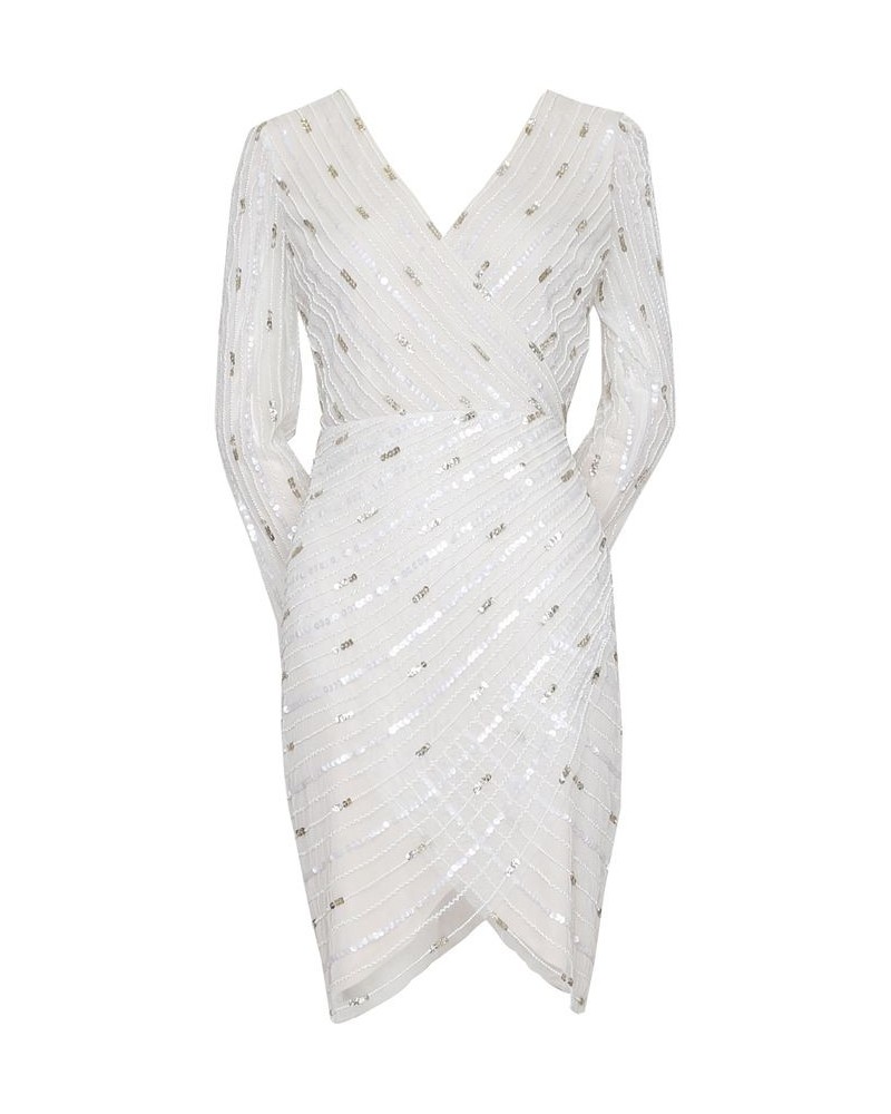 Embellished Surplice Sheath Dress Ivory $90.65 Dresses