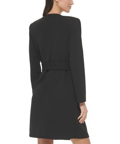 Women's Belted Double-Breasted Blazer Wrap Dress Black $65.19 Dresses