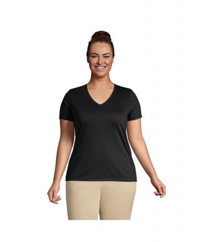 Women's Plus Size Relaxed Supima Cotton Short Sleeve V-Neck T-Shirt Black $26.97 Tops