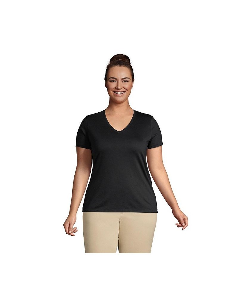 Women's Plus Size Relaxed Supima Cotton Short Sleeve V-Neck T-Shirt Black $26.97 Tops