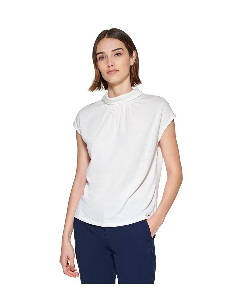 Women's Textured Mock Neck Cap-Sleeve Top Ivory/Cream $33.12 Tops