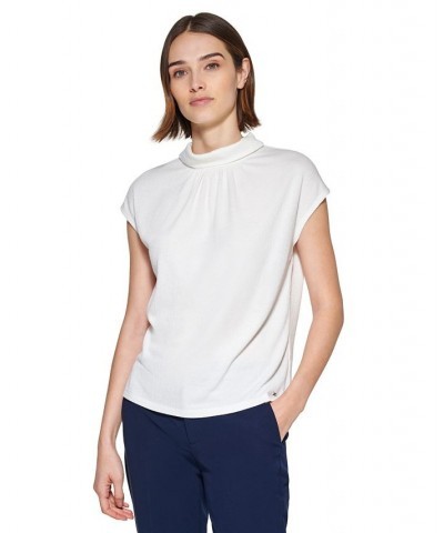 Women's Textured Mock Neck Cap-Sleeve Top Ivory/Cream $33.12 Tops