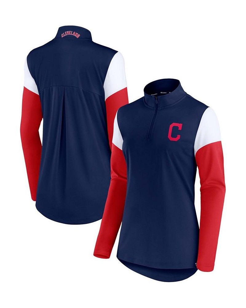 Women's Navy Red Cleveland Indians Authentic Fleece Quarter-Zip Jacket Navy $38.49 Jackets