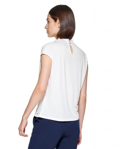 Women's Textured Mock Neck Cap-Sleeve Top Ivory/Cream $33.12 Tops