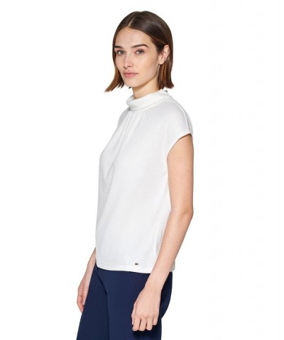 Women's Textured Mock Neck Cap-Sleeve Top Ivory/Cream $33.12 Tops