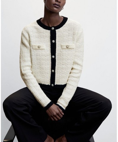 Women's Pocket Tweed Cardigan Off White $36.00 Sweaters