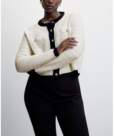 Women's Pocket Tweed Cardigan Off White $36.00 Sweaters