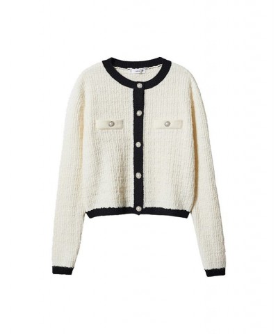 Women's Pocket Tweed Cardigan Off White $36.00 Sweaters