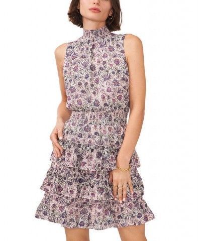 Women's Printed Sleeveless Smocked Neck Dress Twilight Purple $25.25 Dresses