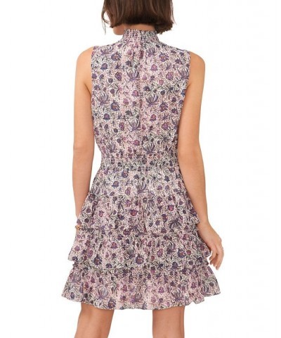 Women's Printed Sleeveless Smocked Neck Dress Twilight Purple $25.25 Dresses