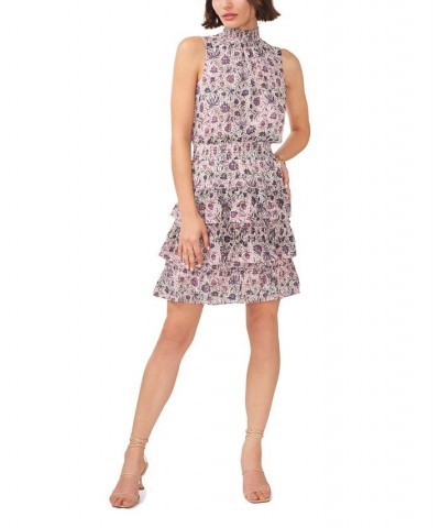 Women's Printed Sleeveless Smocked Neck Dress Twilight Purple $25.25 Dresses