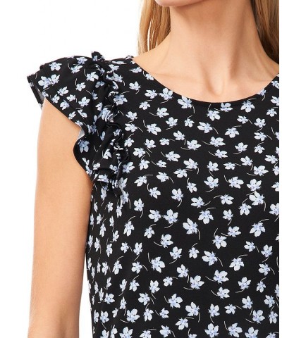 Women's Double Ruffled-Sleeve Printed Top Rich Black $21.55 Tops