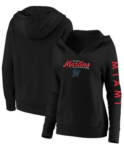 Plus Size Black Miami Marlins Core High Class Crossover Pullover Hoodie Black $43.99 Sweatshirts