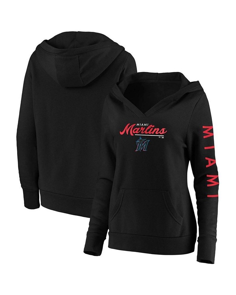 Plus Size Black Miami Marlins Core High Class Crossover Pullover Hoodie Black $43.99 Sweatshirts