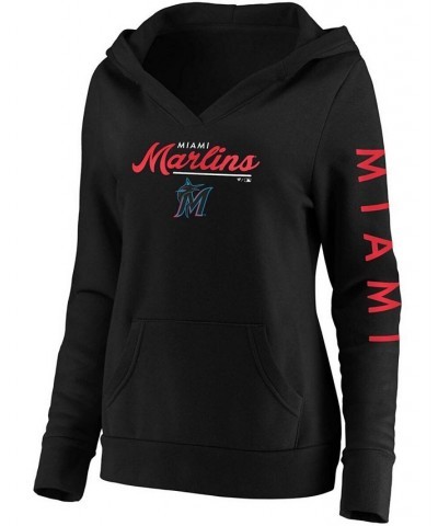 Plus Size Black Miami Marlins Core High Class Crossover Pullover Hoodie Black $43.99 Sweatshirts