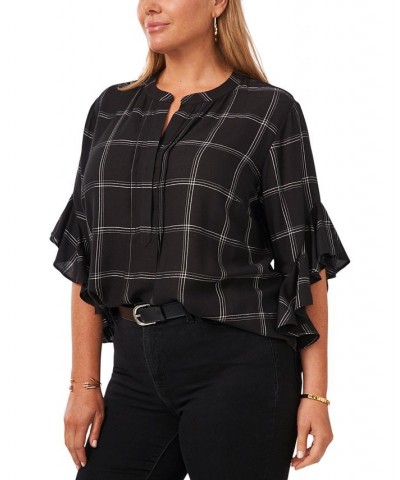 Plus Size Windowpane-Print Top Black Plaid $29.43 Tops