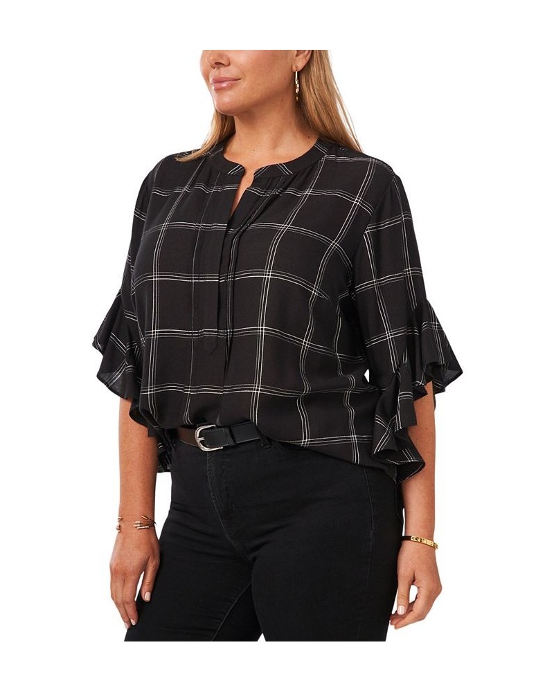 Plus Size Windowpane-Print Top Black Plaid $29.43 Tops