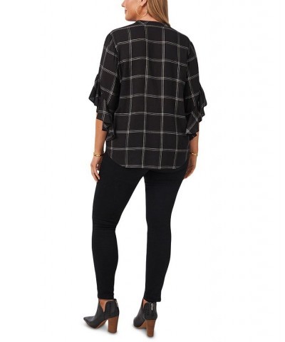 Plus Size Windowpane-Print Top Black Plaid $29.43 Tops