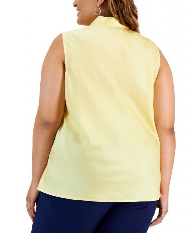 Plus Size Bow Top Pale Yellow $23.64 Tops