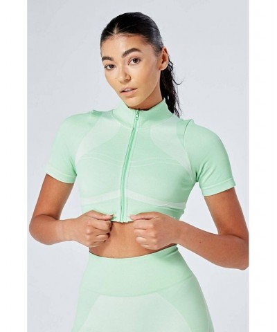 Women's Recycled Colour Block Zip-up Crop Top Green Green $21.32 Tops