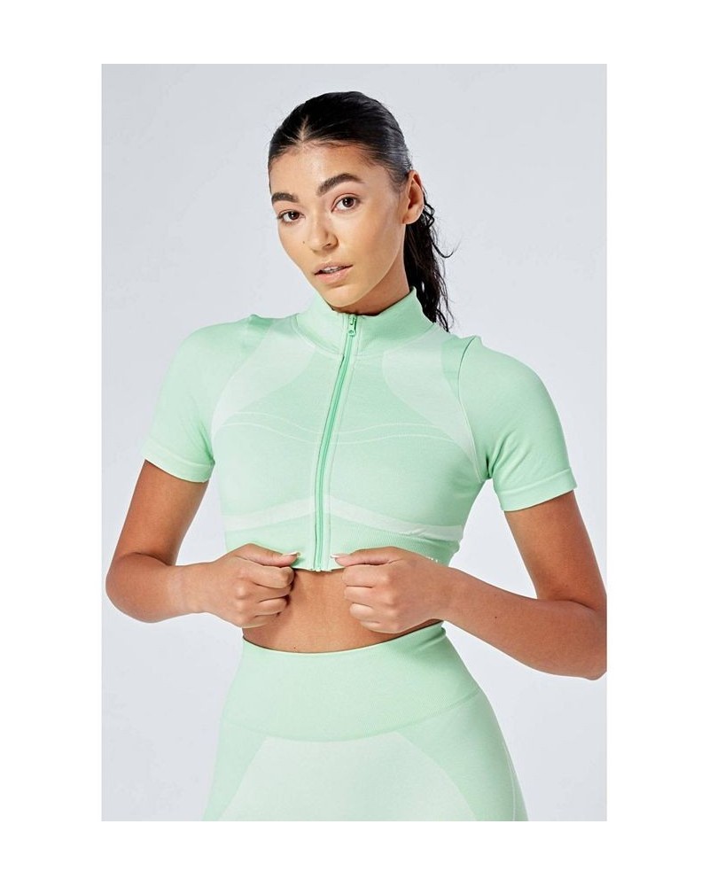 Women's Recycled Colour Block Zip-up Crop Top Green Green $21.32 Tops