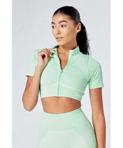 Women's Recycled Colour Block Zip-up Crop Top Green Green $21.32 Tops