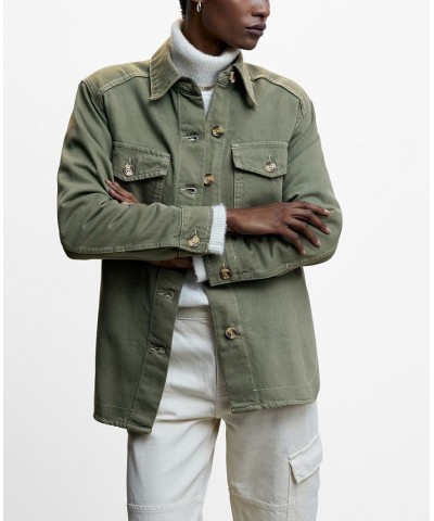 Women's Chest-Pocket Cotton Overshirt Khaki $40.00 Jackets