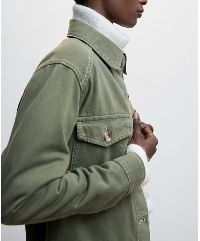 Women's Chest-Pocket Cotton Overshirt Khaki $40.00 Jackets