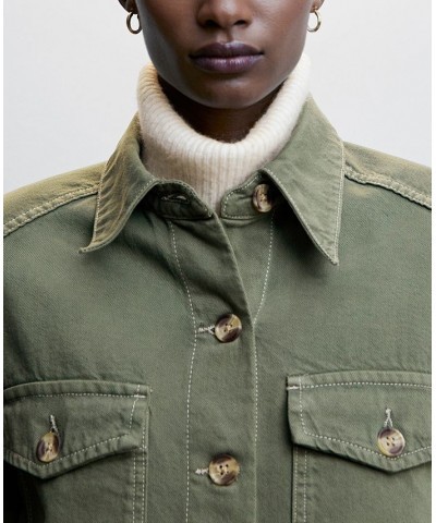 Women's Chest-Pocket Cotton Overshirt Khaki $40.00 Jackets