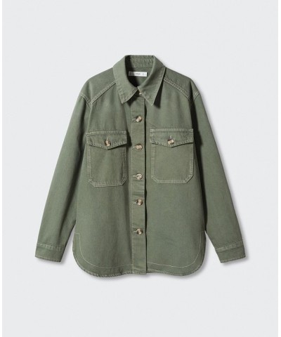 Women's Chest-Pocket Cotton Overshirt Khaki $40.00 Jackets