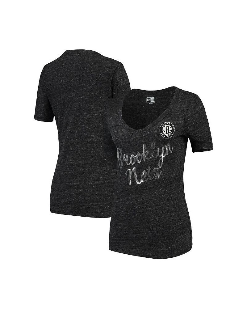 Women's Heathered Black Brooklyn Nets Tri-Blend U-Neck Jersey T-shirt Heathered Black $23.51 Tops