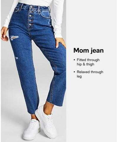 Juniors' Super-High-Rise Distressed Smiley-Print Basic Mom Jeans Light Blue $15.00 Jeans