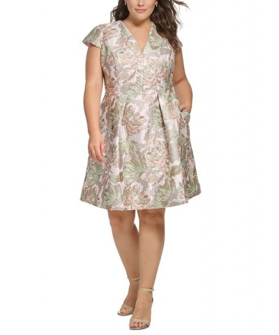 Plus Size Metallic Jacquard V-Neck Dress Bsh $82.72 Dresses