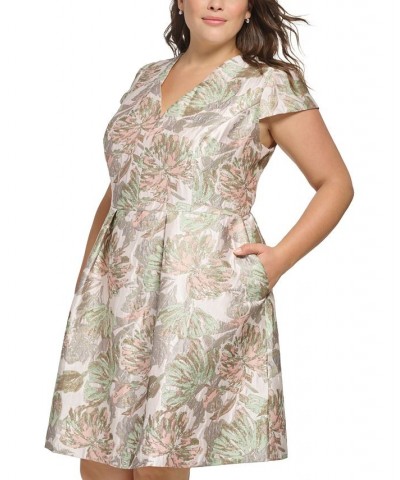 Plus Size Metallic Jacquard V-Neck Dress Bsh $82.72 Dresses