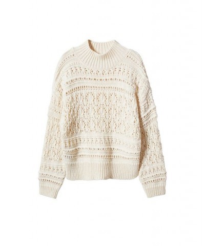 Women's Openwork Sweater Perkins Collar Ecru $40.50 Sweaters